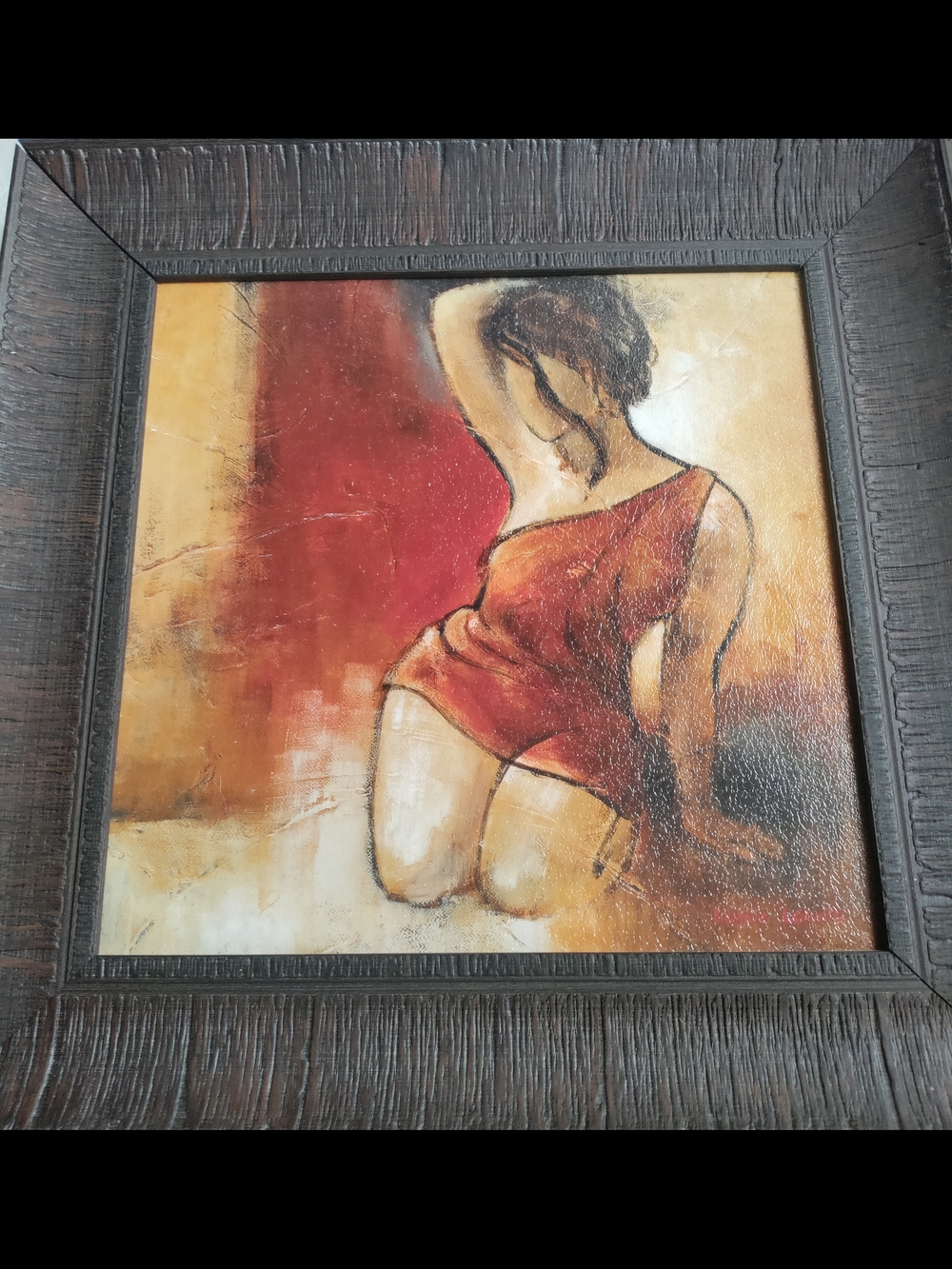 Abstract Woman Canvas Art in Red and Cream by
